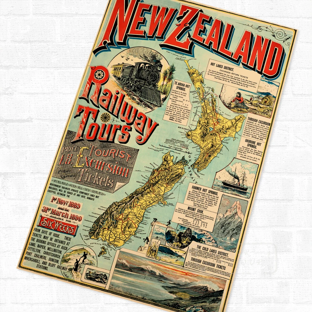 

NZ New Zealand Railway Tours Maori Retro Vintage Kraft Poster Canvas Painting DIY Wall Sticker Home Bar Posters Decoration Gift