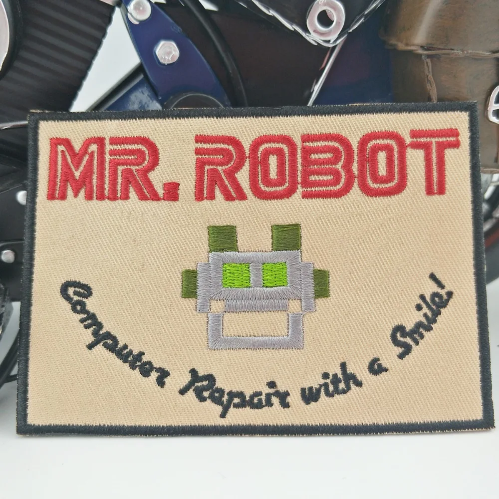 T170714 (3)TV SHOW MR. ROBOT HIGH QUALITY EMBROIDERED IRONSEW ON HEAT SEALED BACKING SMILE PATCH