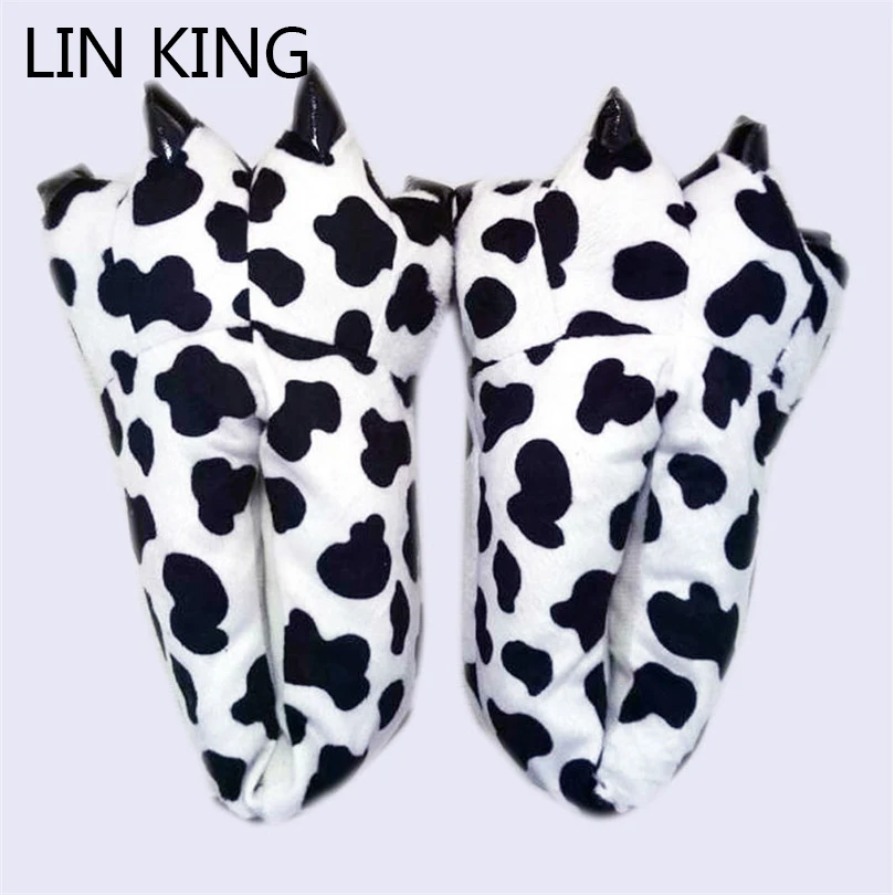 

LIN KING Winter Warm Soft Indoor Floor Slippers Women Men Shoes Paw Funny Animal Soft Soft Plush Shoes High Quality Home Shoes