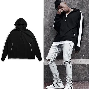 

Streetwear Men's Half Zipper Hoodies Hip Hop Striped Sweatshirt Hooded Man 2019 Multiple Zipper Long Sleeve Pullover Hoodies