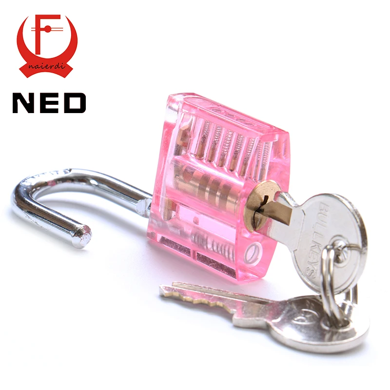 

NED Pink Transparent Design Modern Style Visible Pick Cutaway Mini Practice View Padlock Lock Training Skill For Locksmith