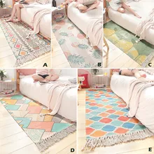 Цветной геометрический износостойкий хлопчатобумажный тканый нескользящий коврик с кисточками Коврик для двери коридора Противоскользящий коврик ковер