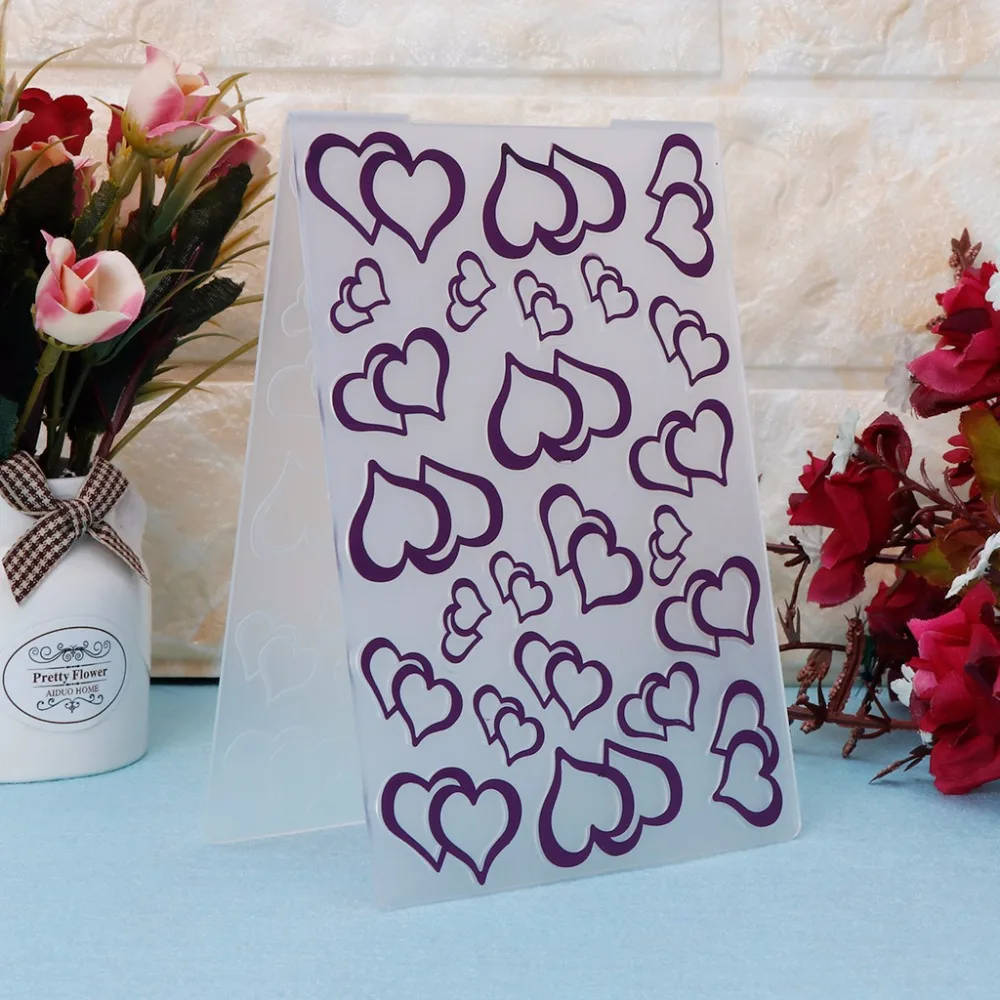 Plastic Embossing Folder Template for DIY Scrapbook Photo Album Card Paper Craft Double Heart Pattern-Y142