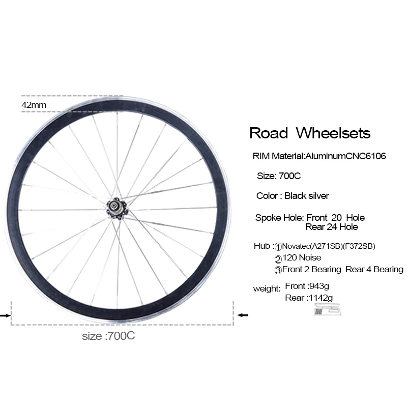 BXT 700C V-brake alloy wheels NO carbon road bicycle aluminium clincher road wheelset novatec hub chinese bicycle wheels