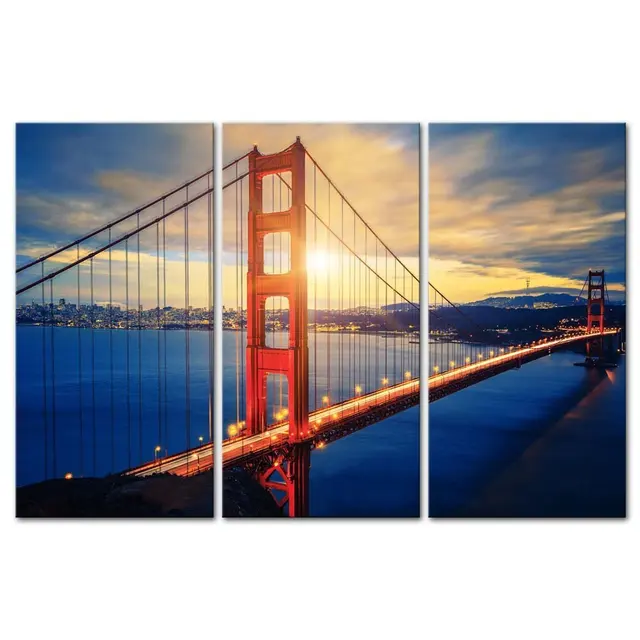 3 Pieces Modern Canvas Painting Wall Art Famous Golden Gate Bridge 3 Pieces Modern Canvas Painting Wall Art Famous Golden Gate Bridge At Sunrise San Francisco Cityscape