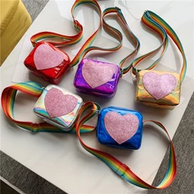 Европейский стиль, детские милые кошельки из искусственной кожи в форме сердца для маленьких девочек, сумка-мессенджер на плечевом ремне, модная мини-сумочка