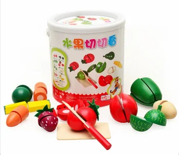

Fruits and vegetables and the wooden barrel Fancy early Educational toys simulation kitchen play toys baby kids best gift
