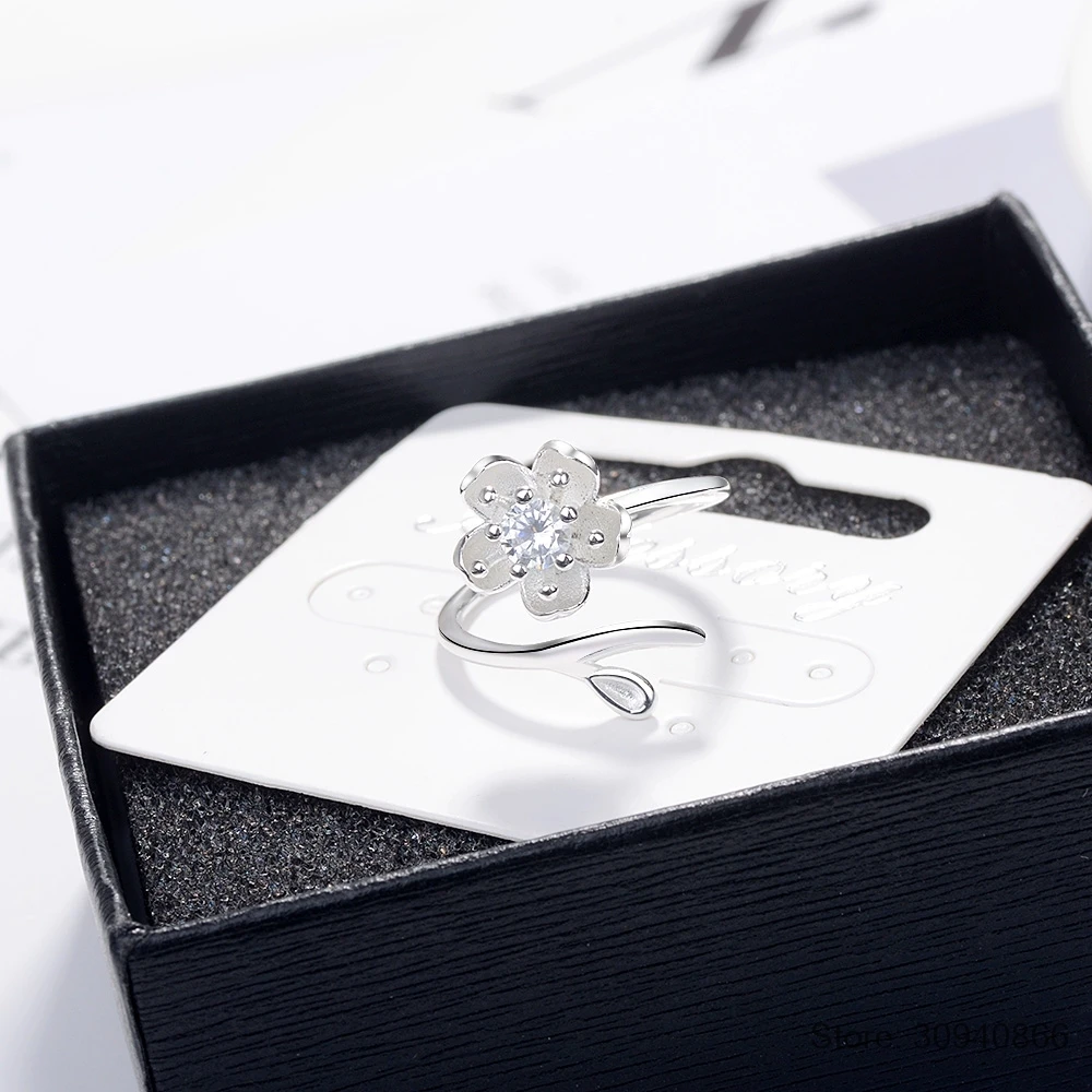 Новое поступление кольцо из стерлингового серебра 925 пробы с цветком вишни для женщин регулируемое размер кольцо модное Стерлинговое Серебро-ювелирные изделия