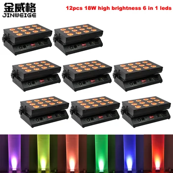 

Free Shipping 8pcs/lot 12x18w RGBWA UV 6IN1 DMX Wireless Battery Powered LED Wall Wash Light Led Flood Light DJ Lights Uplights
