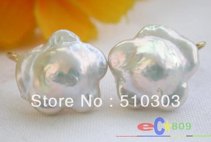 

17mm Nature plum blossom white keshi reborn pearl earrings free shipment