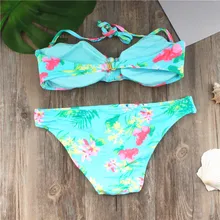 KOWELL 2018 Sexy Halter Neck Bikini Swimwear Women Swimsuit Bikini Set Green Print Halter Top Beach Wear Bathing