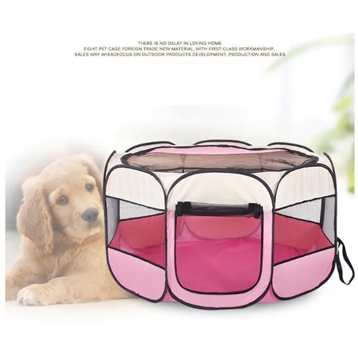 Pet Tent Portable Detachable House Puppy Dog 8 Angular Design Soft Kennel Cat Cage Home Blue, Pink, Red