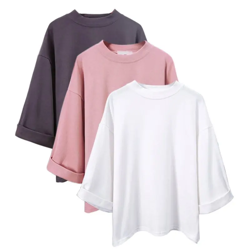 

Fashion Women Ladies High Collar 3/4 Sleeve Tops Casual Loose Tee Shirt S1