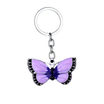 

12PC/Lot Hot Purple Butterfly Pendant Keychain Crystal Rhinestone Charm Keyring Women Girls Best Friends Gifts Key Chain Jewelry