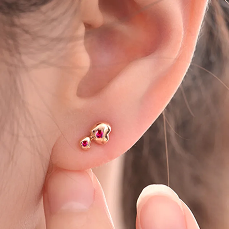 Natural Ruby Stud Earrings Solid 18k Rose Gold Women Earrings Engagement Wedding Valentine Gift Fine Jewelry Trendy Unqiue Heart