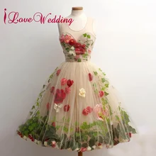 Новая мода драгоценный воротник ручной работы Цветы на заказ линии Реальный образец длиной до колена романтические платья для выпускного вечера