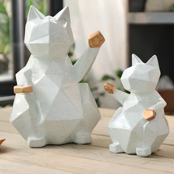 

European Lucky Cat Geometric Abstract Decoration Home Office Ornament Open celebration Moving Art Gift Decoration