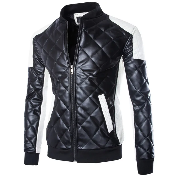 Online Nueva chaqueta de cuero PU de alta calidad para hombres, chaqueta de cuero de moto de retazos de moda, Europa y América, abrigo de cuero de tamaño grande 5XL
