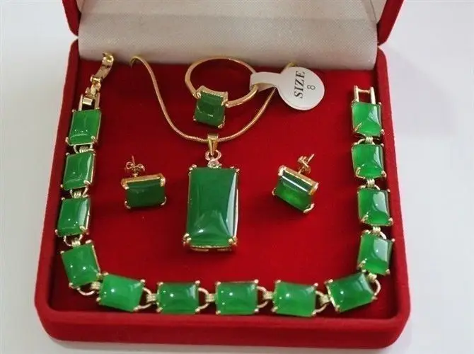 

new Style Hot sale*** nice green STONE bracelet earrings ring & pendant Necklace Fashion Wedding Party Jewellery
