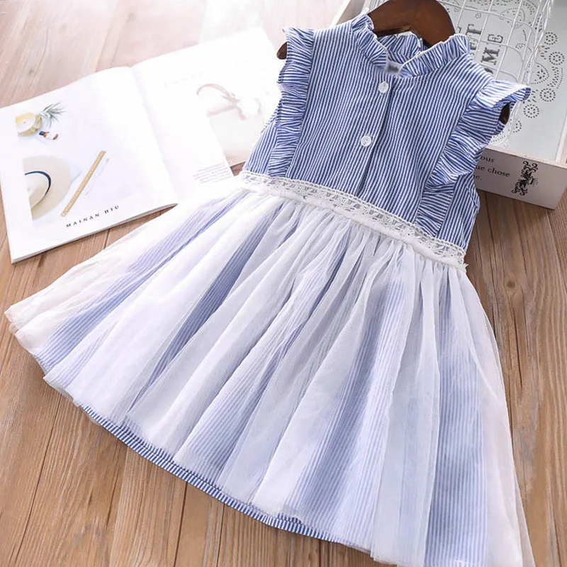 

Baby Flying Sleeve Dress Summer 2019 New Girl's Children's Mesh Long Round Collar Cotton Knee-Length Princess Costume A-Line