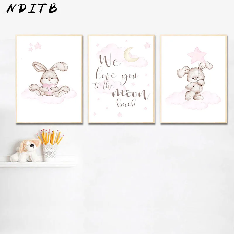 Милый кролик, облако, животное, детский плакат для детской комнаты, цитаты, холст, настенное искусство, печать, скандинавские дети, украшение для спальни, картина