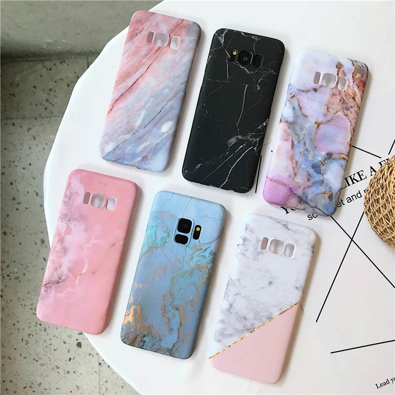 لسامسونج S9 حالة الأزرق الرخام الحجر الصلب الهاتف حقيبة لهاتف سامسونج S10 S10 زائد S8 S8 زائد S9Plus كابا رقيقة جدا الغطاء الخلفي Etui