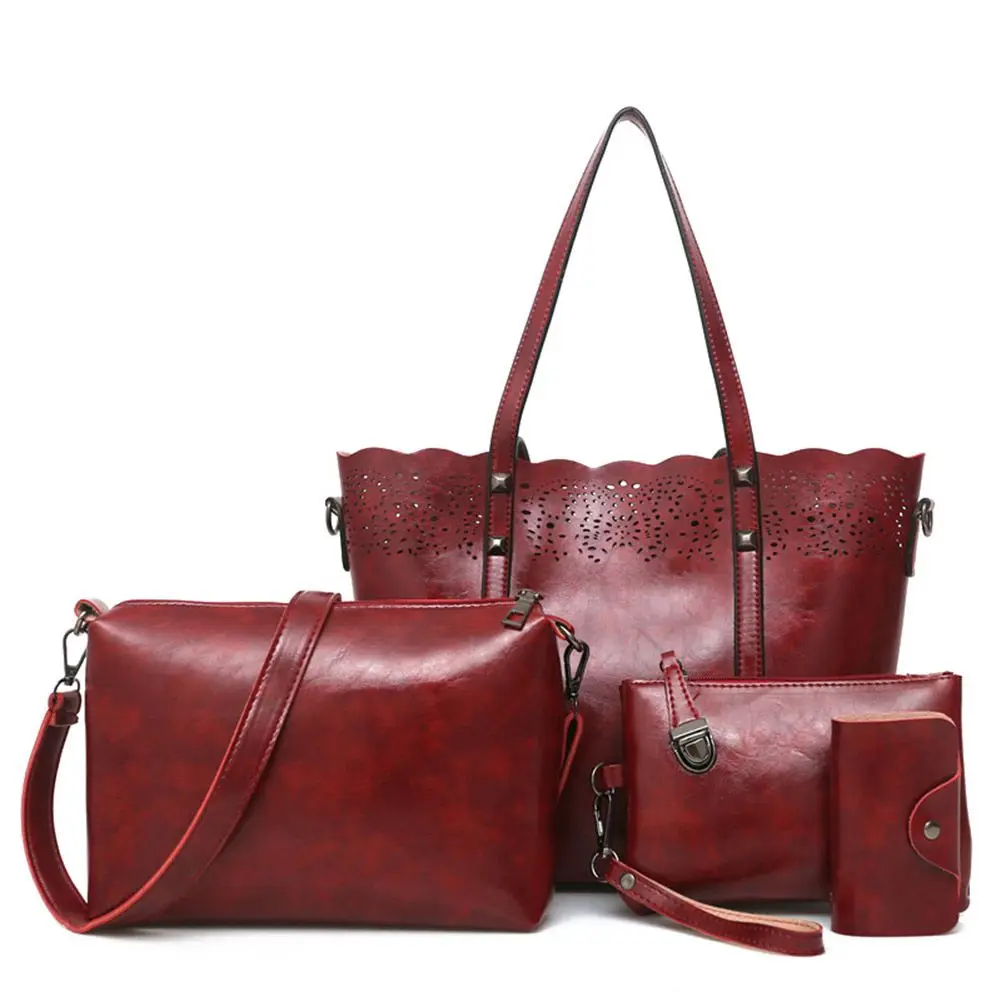 

Composite Bag set hollow out totes women handbags high quality women's messenger bags(Red wine)