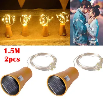 

2PCS 1.5M Solar Cork Wine Bottle Stopper Copper Wire String Lights Fairy Lamps New Arrival Dropshipping