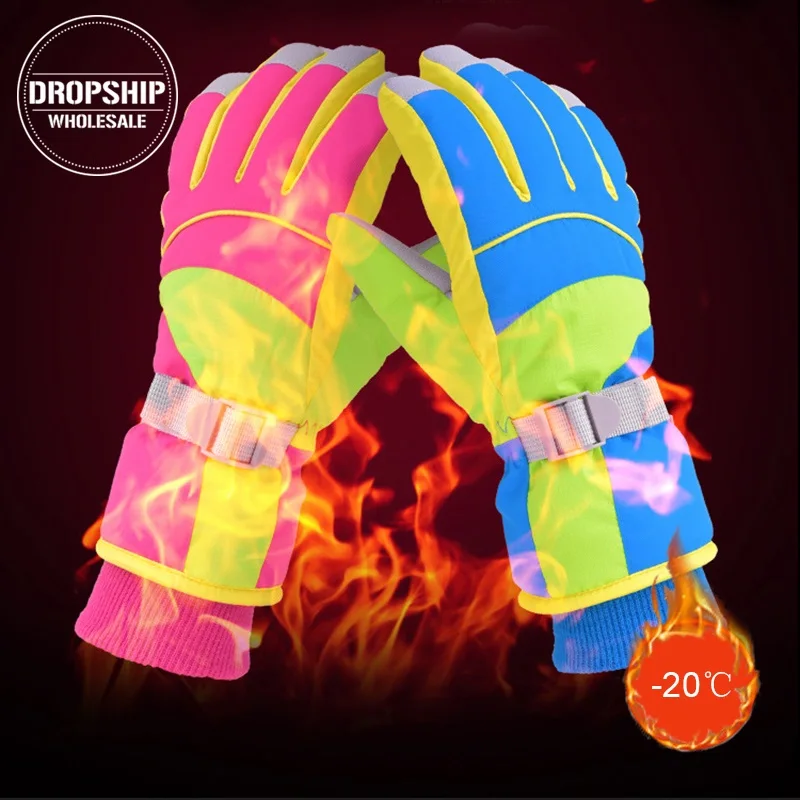 

Men Women Kids Ski Gloves Men Women Waterproof Super Warm Glove for Skiing Cycling Snowmobile Riding Sport Snowboard Gloves XS