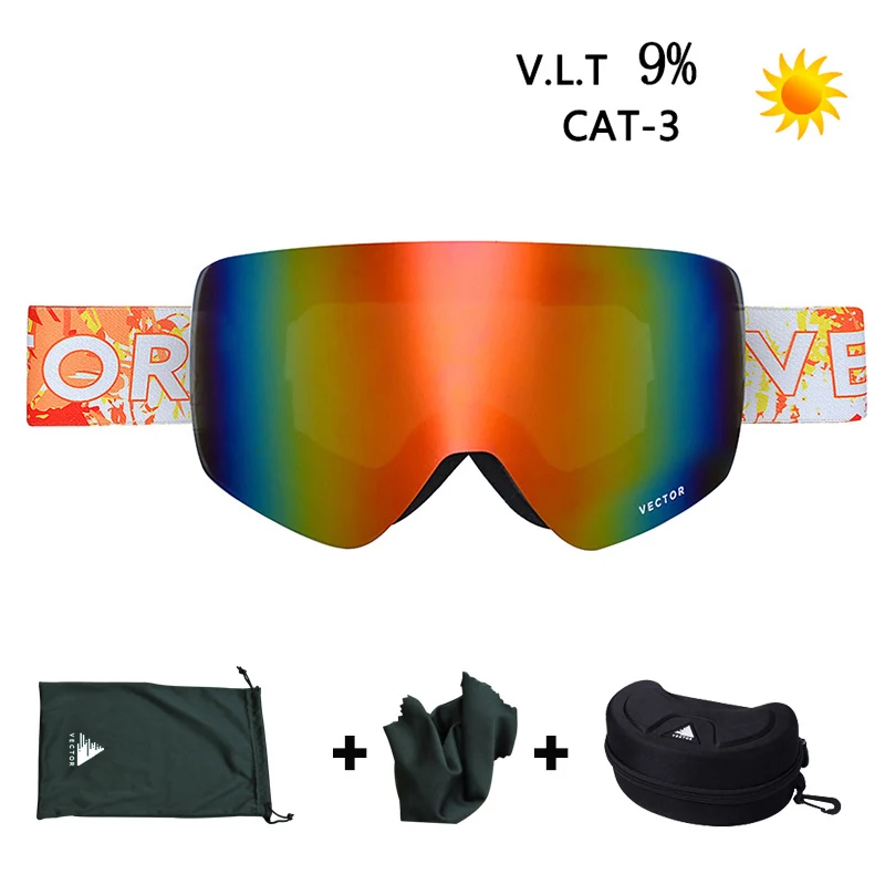 OTG лыжные очки для сноуборда для женщин и мужчин, лыжные очки, маска UV 400, защита от снега, очки для взрослых, двойные, анти-запотевающие, цилиндрические - Цвет: Orange n Case