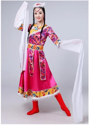 Костюм для тибетского танца, Женский костюм с рукавами для взрослых, длинная юбка, Национальный костюм для тибетского танца, костюм для шоу - Цвет: 4