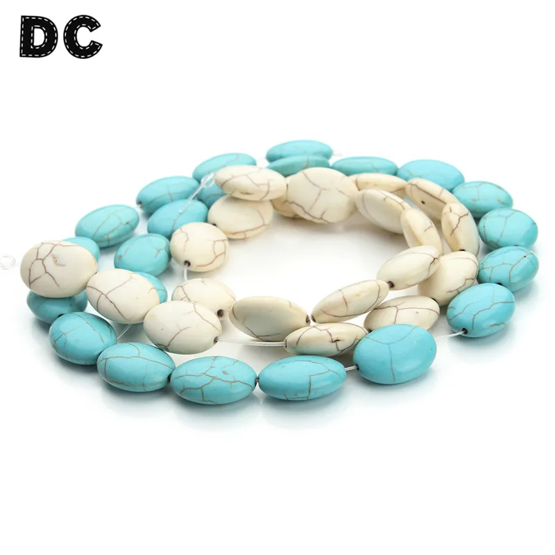 

DC 20pcs/Strand Bead Stone Beads 19*15mm Blue White Color Oval Bracelet Necklace Loose Spacer Charm Bead for Jewelry DIY