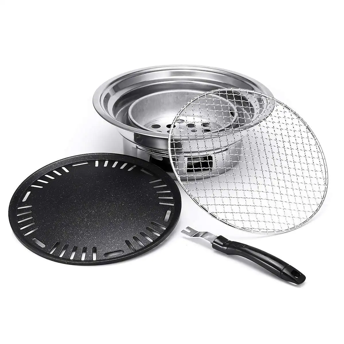  35cm Nonstick Charcoal BBQ Grill Korean Style Camping Pit Steak Barbecue Stove Set Stainless Steel  - 4000020250216