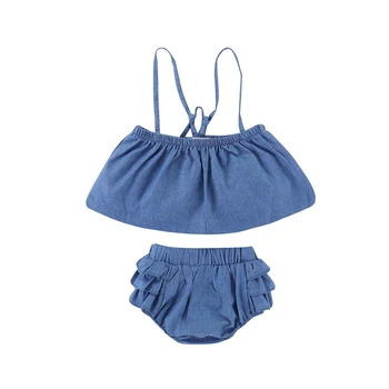 

2019 Summer Baby Girl Set Blue Sleeveless Top + Shorts 2Pcs Baby Girl Summer Clothes Baby Newborn Tracksuit Infant Clothing
