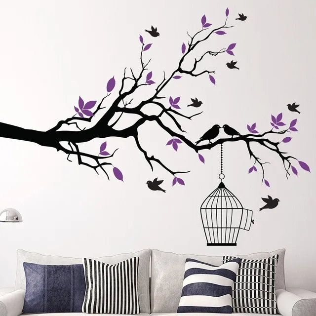 Tree Branch Wall Art Sticker With Bird Cage Removable Vinyl Tree Branch Wall Art Sticker With Bird Cage Removable Vinyl Decals Stickers For Living