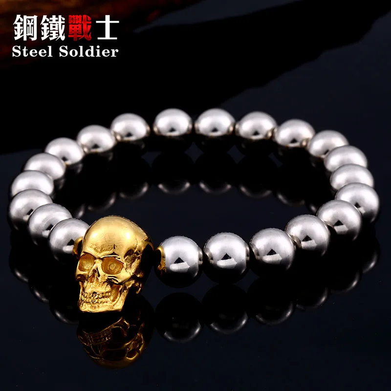 

Steel soldier punk skull skeleton man Bracelets men steel Beads Chain bangle Male Hand Accessories gift