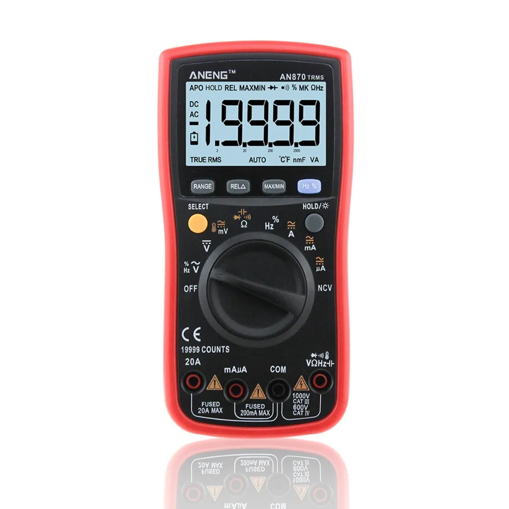 

AN870 Auto Range 19999 Count True-RMS Digital Precision Multimeter Temperature AC/DC Voltage Ammeter Current Meter LCD Backlight