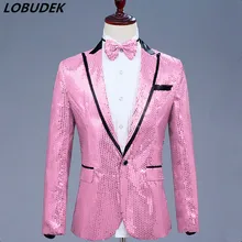 Семь Цвета розовый блейзеры с блестками Тонкий Пальто певец из ночного клуба, хорового пения или Главная сцена костюм Хоровое платье студия шоу верхняя одежда