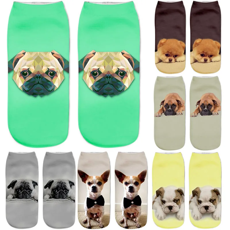 

Dreamlikelin 3D Cute Socks Harajuku Kawaii Dogs Pomeranian Pug Ankle Women's Socks Funny Animal Print Socks