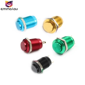 

10Pcs/lot 12mm Metal Oxidized Push Button Switch Flat Round Waterproof Momentary Reset DIY Pin Terminal Red Black Blue Gold
