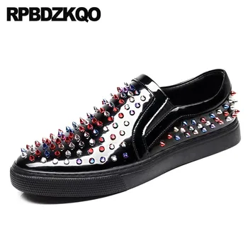 

Men Shoes Luxury Brand Spring Skate Stud Hip Hop Black Red Rivet Spike Sneakers Club Dandelion Elevator Flats Patent Leather