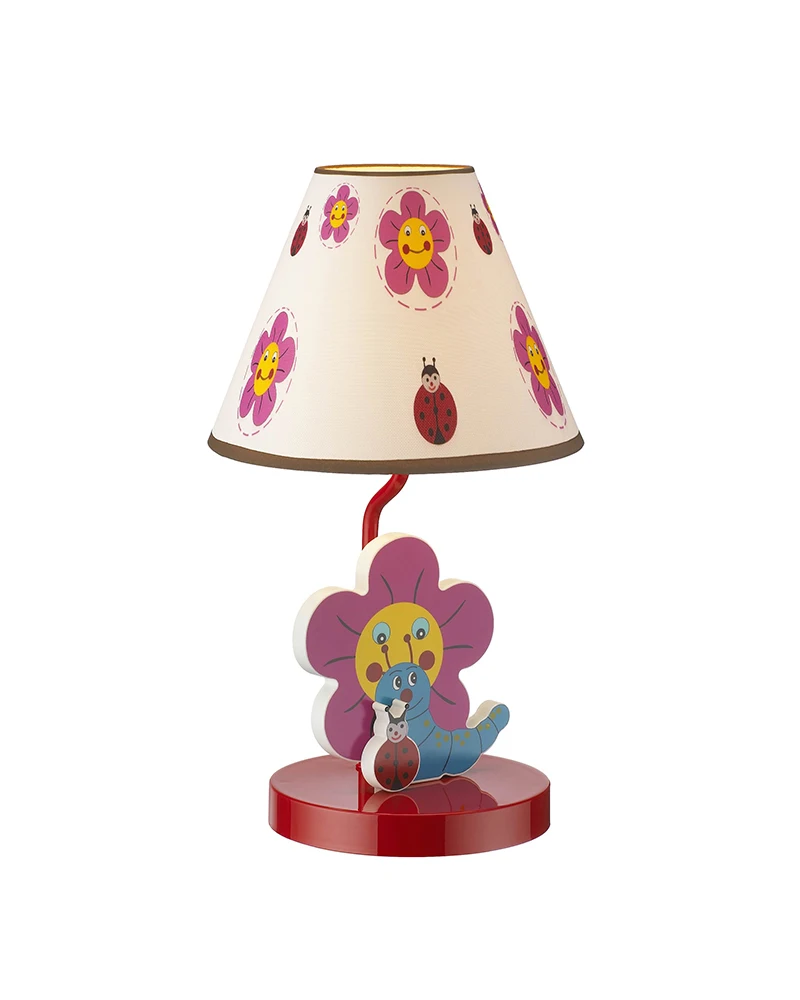 Worms & Flowers Theme Children Table Lamp with Fabric Shade Kids Lamps