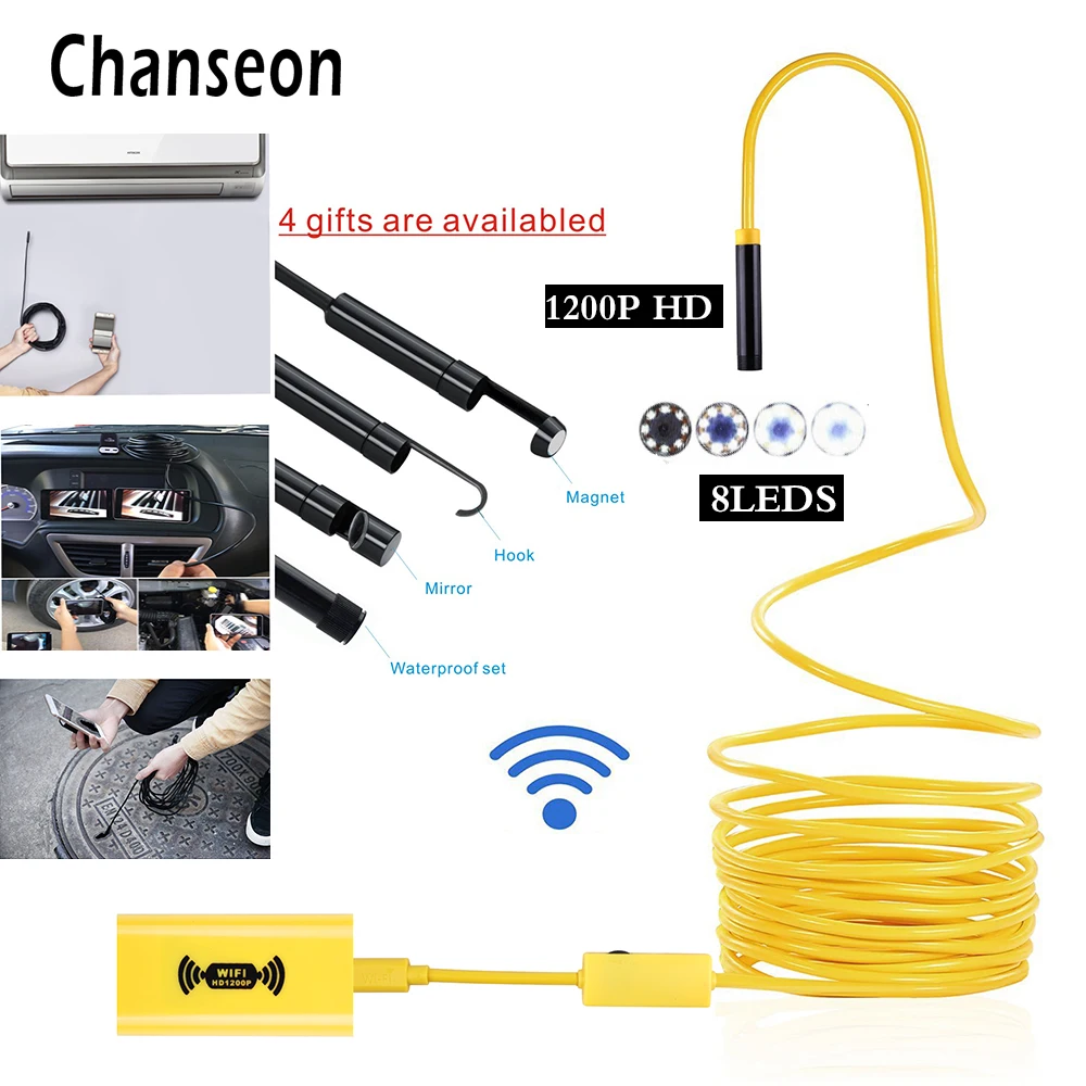 New 8MM Wifi Micro Endoscope 1200P HD Endoscope Camera Megapixels For IOS Android Waterproof Camcorder Engine Borescope Pipe