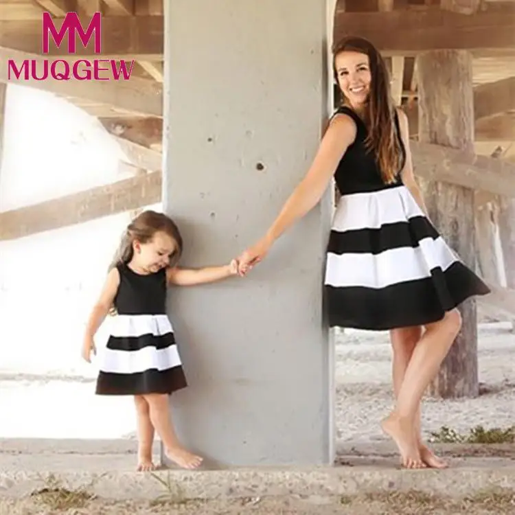 

MUQGEW Mommy and Me mother daughter dresses mom Children Baby Girls Striped Print Princess Dress Casual Family Clothes