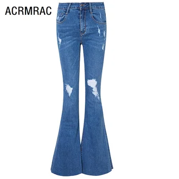 

Women jeans Slim spring Autumn Boot Cut Pants Hole High waist Full Length jeans Woman