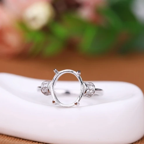 

925 Sterling Silver Engagement Wedding Ring Crystal 10x11mm Oval Cabochon Semi Mount Ring Fine Jewelry Setting White Gold Color