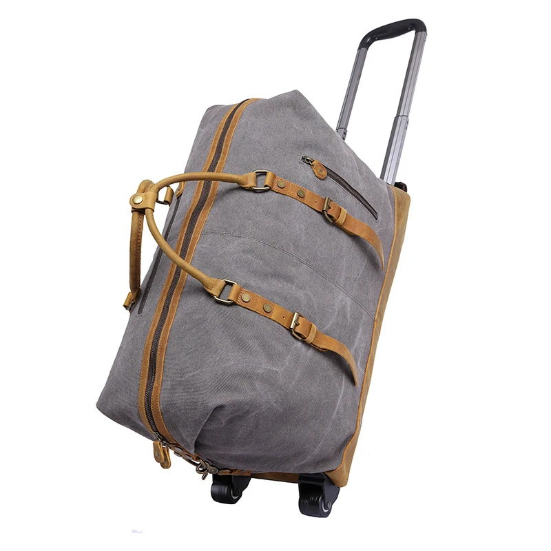 Wheel Trolley Men Travel Bag Waterproof Vintage Canvas Weekend Traveling Duffle Bags Large Carry on Luggage Bag
Wheel Trolley Men Travel Bag Waterproof Vintage Canvas Weekend Traveling Duffle Bags Large Carry on Luggage Bag