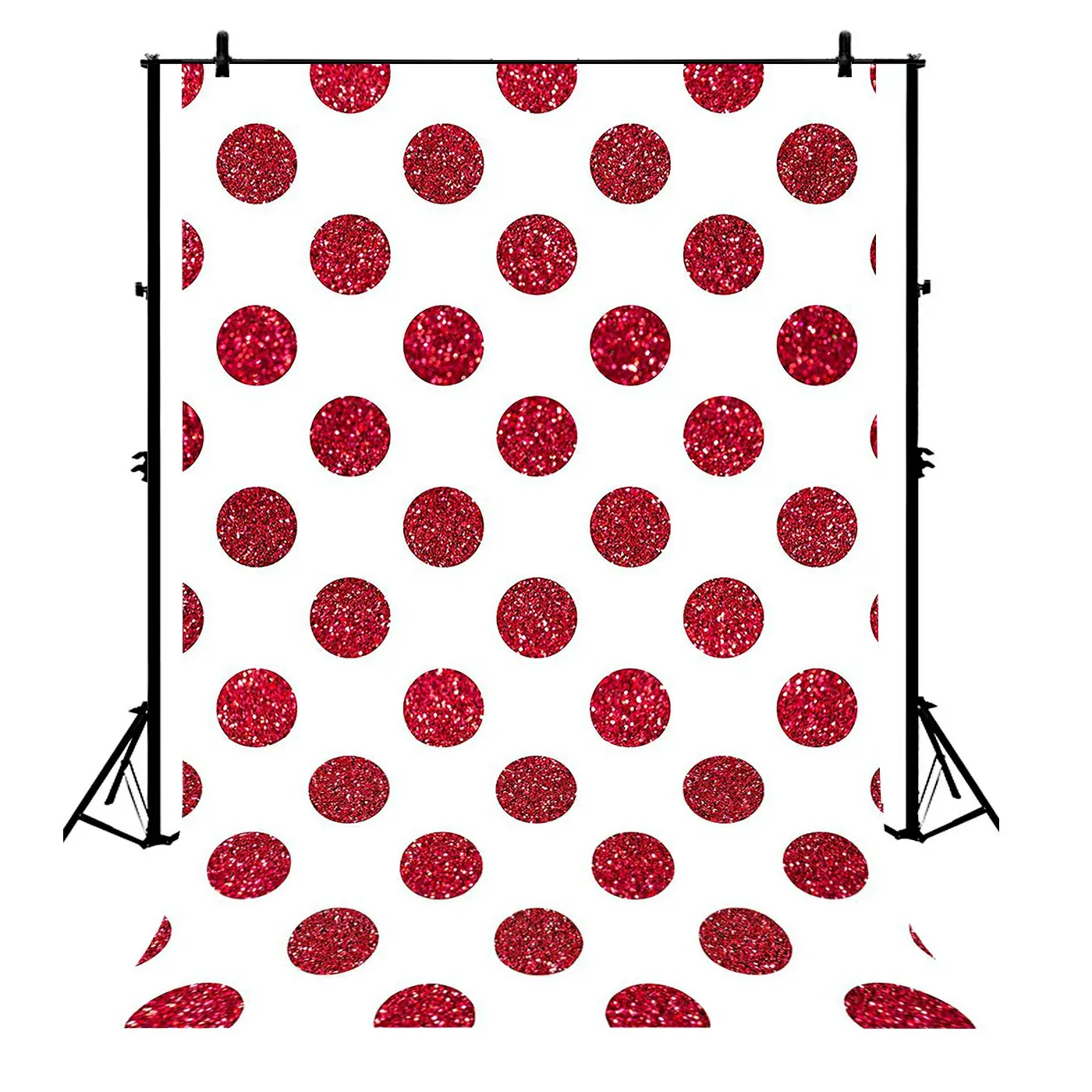 

5x7ft Christmas Xmas New Years Red White Glitter Polka Dot Dots Polyester Photo Background Portrait Backdrop