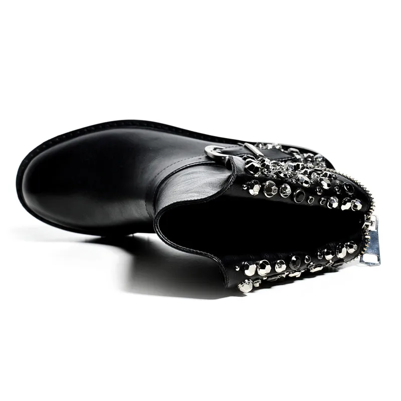 Женские ботинки с заклепками MORAZORA, черные мотоциклетные ботинки из искусственной и натуральной кожи, новинка осенне-зимнего сезона