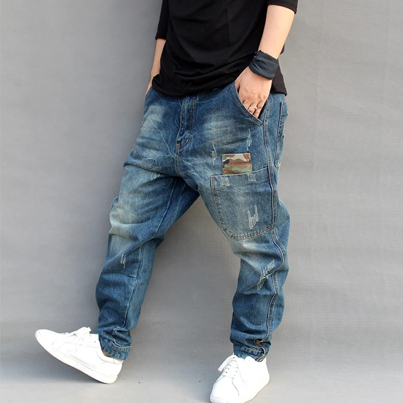Fashion-Mens-Jeans-Camouflage-Patchwork-Pants-Loose-Distressed-Hip-Hop-Harem-Denim-Joggers-Male-Novelty-Streetwear